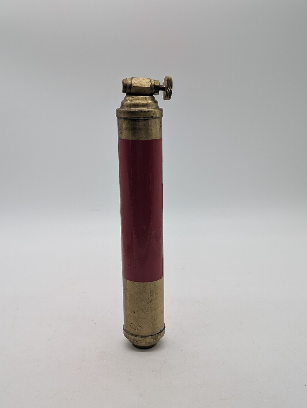 Antique Brass Mini Fire Extinguisher Red Steampunk Industrial Decor 1950s Presto